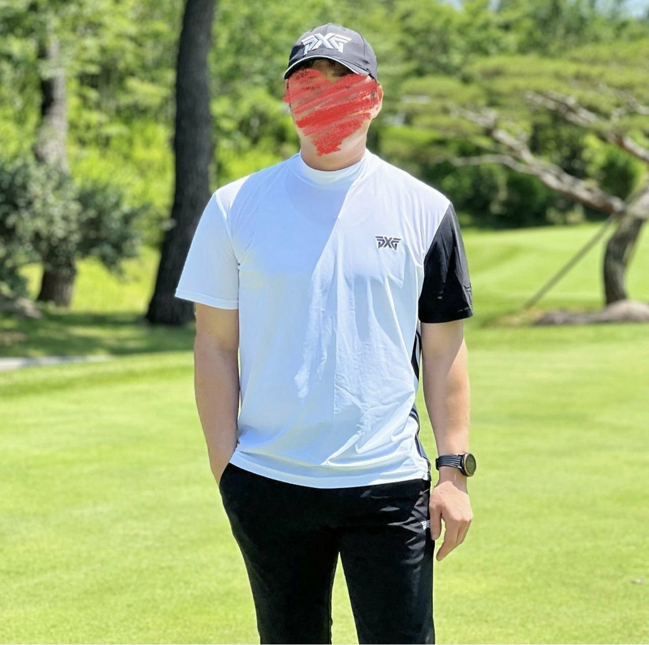 PXG-상의-국내배송 맨즈 썸머 모크넥 컬러블럭 쇼츠 슬리브 티셔츠 (MAN)