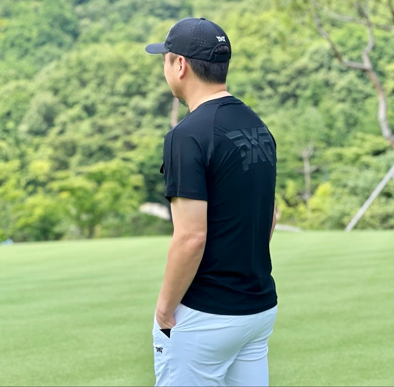 PXG-상의-국내배송 맨즈 썸머 빅로고 라운드 넥 티셔츠 ( MEN )