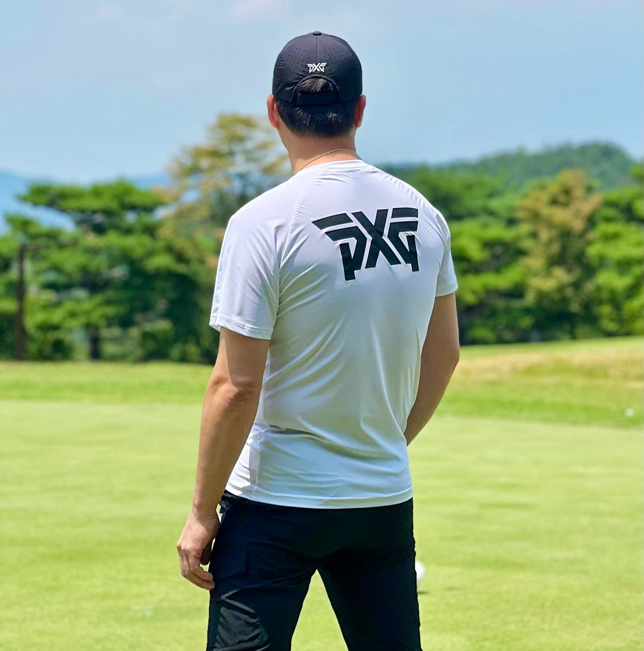 PXG-상의-국내배송 맨즈 썸머 빅로고 라운드 넥 티셔츠 ( MEN )