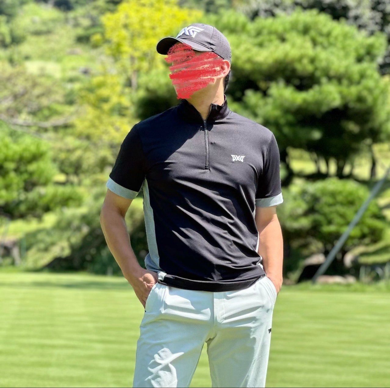 PXG-상의-국내배송 맨즈 썸머 카라 블럭 하프 집업 티셔츠 ( MEN )