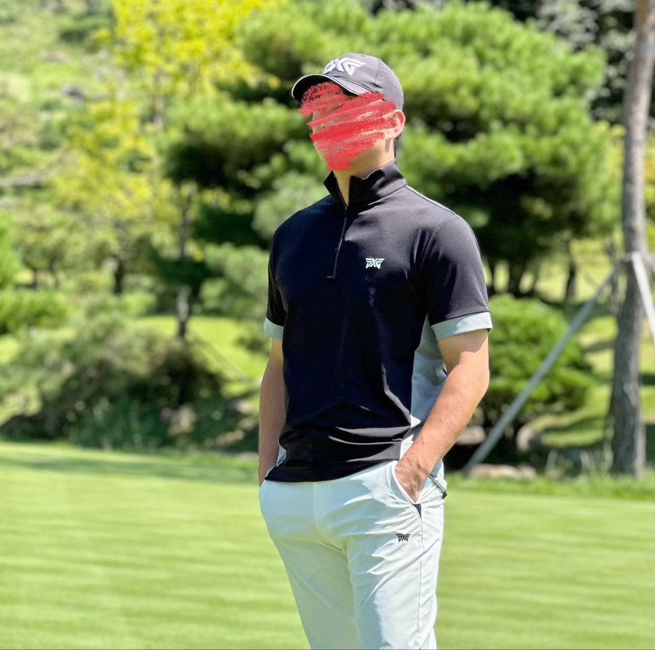 PXG-상의-국내배송 맨즈 썸머 카라 블럭 하프 집업 티셔츠 ( MEN )