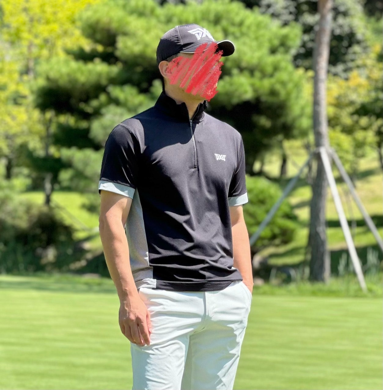 PXG-상의-국내배송 맨즈 썸머 카라 블럭 하프 집업 티셔츠 ( MEN )