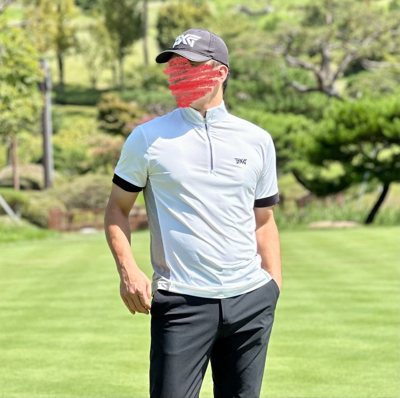PXG-상의-국내배송 맨즈 썸머 카라 블럭 하프 집업 티셔츠 ( MEN )