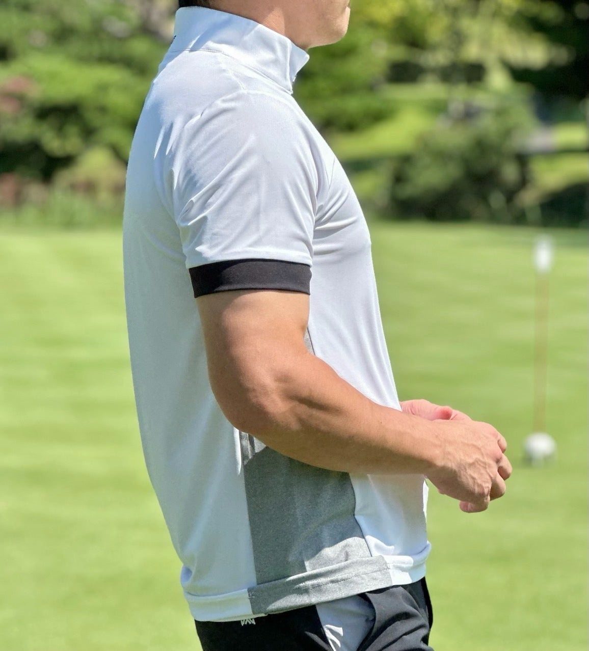 PXG-상의-국내배송 맨즈 썸머 카라 블럭 하프 집업 티셔츠 ( MEN )