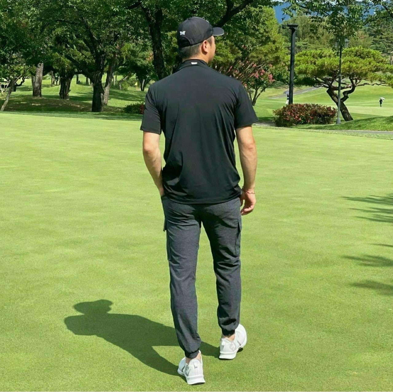 PXG-상의-국내배송 썸머 빅 로고 모크넥 쇼츠 슬리브 티셔츠