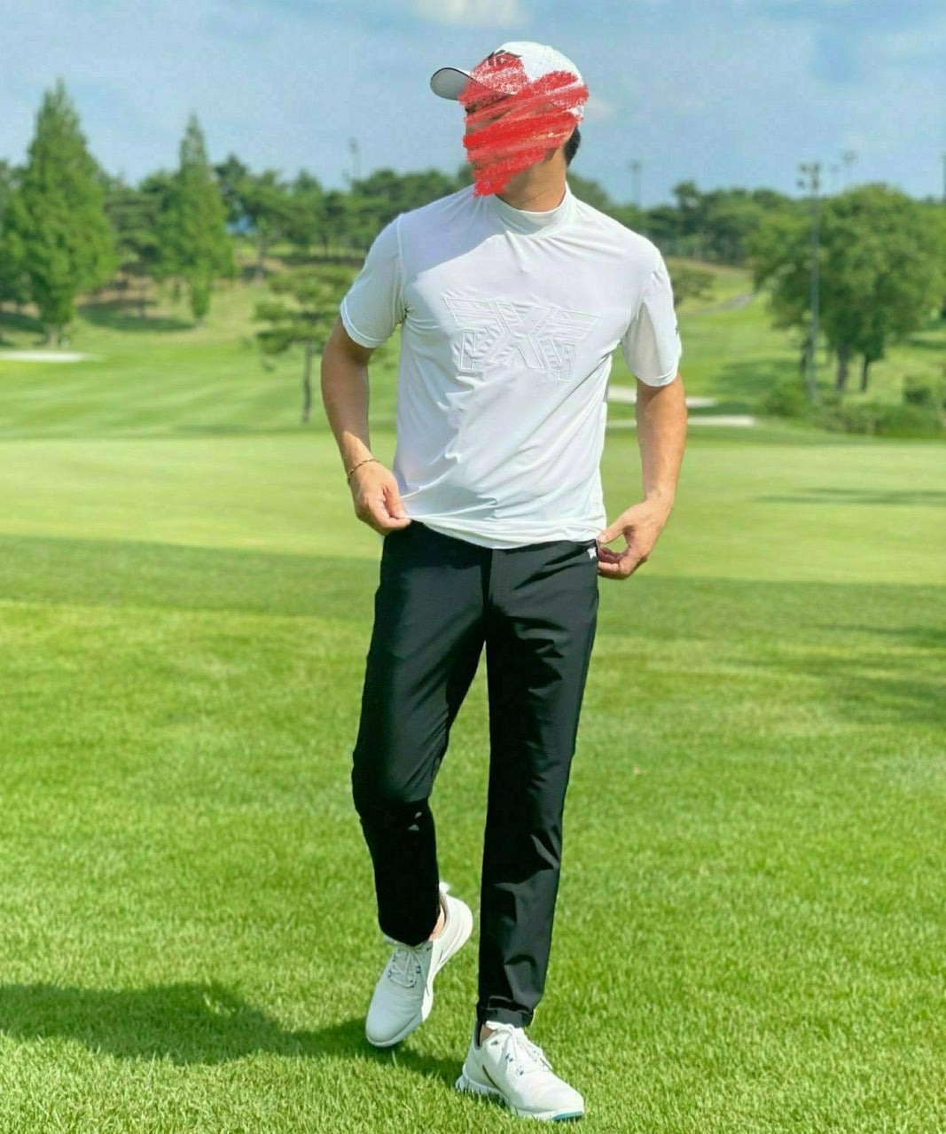 PXG-상의-국내배송 썸머 빅 로고 모크넥 쇼츠 슬리브 티셔츠