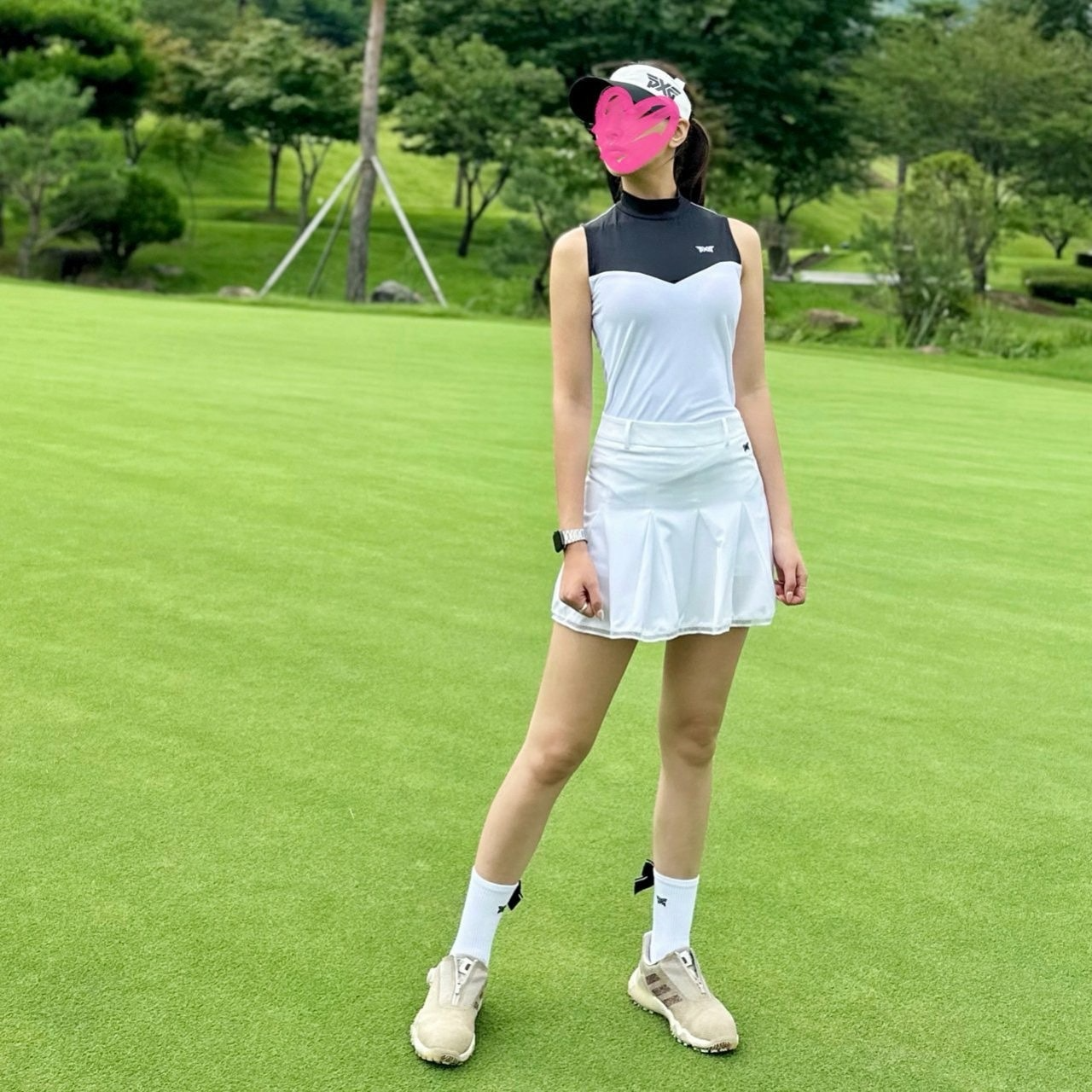 PXG-상의-국내배송 우먼 썸머 카라 블록 모크넥 슬리브리스 (WOMEN)