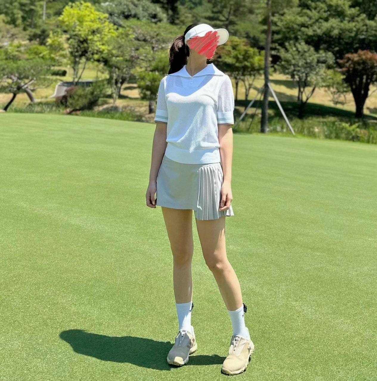 PXG-상의-국내배송 우먼 썸머 포인트 카라 숏 슬리브 니트 (WOMEN)