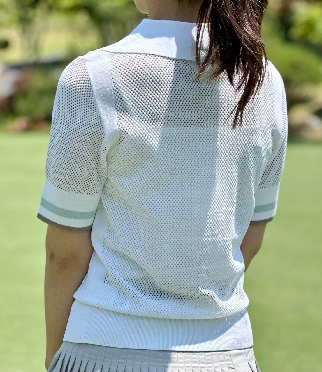 PXG-상의-국내배송 우먼 썸머 포인트 카라 숏 슬리브 니트 (WOMEN)