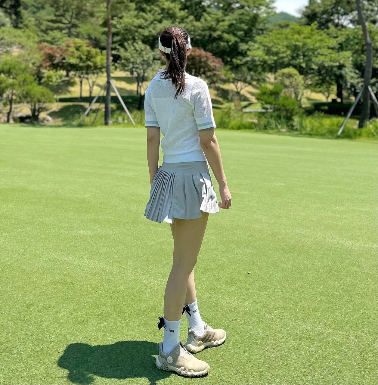 PXG-상의-국내배송 우먼 썸머 포인트 카라 숏 슬리브 니트 (WOMEN)