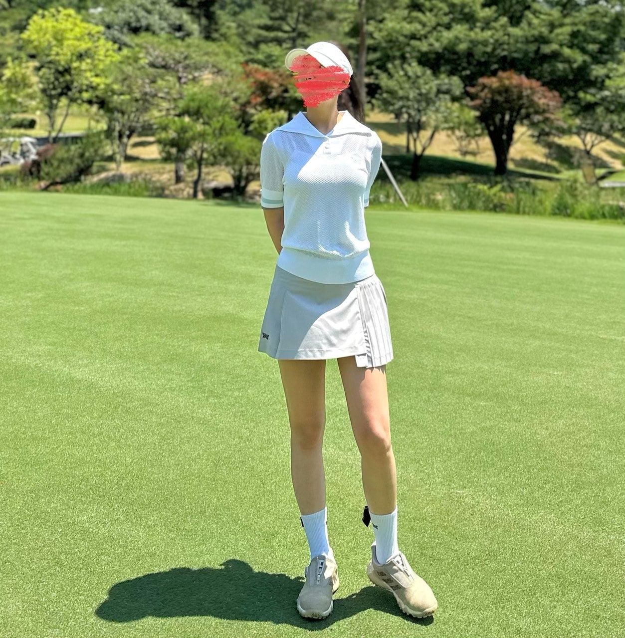 PXG-상의-국내배송 우먼 썸머 포인트 카라 숏 슬리브 니트 (WOMEN)