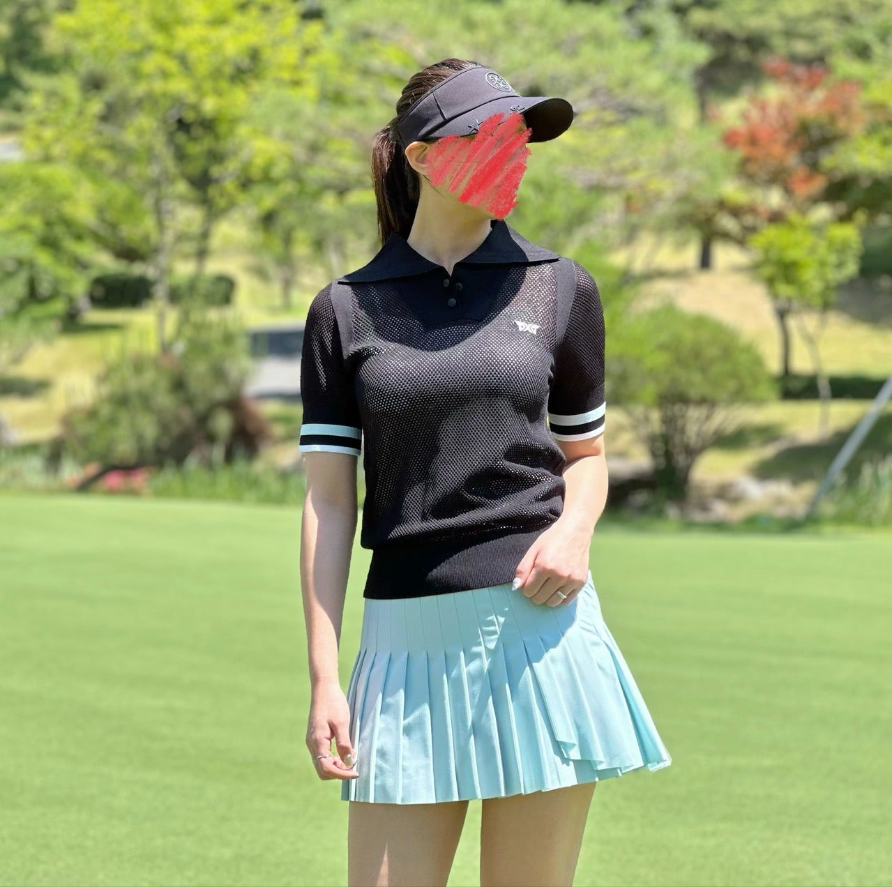PXG-상의-국내배송 우먼 썸머 포인트 카라 숏 슬리브 니트 (WOMEN)