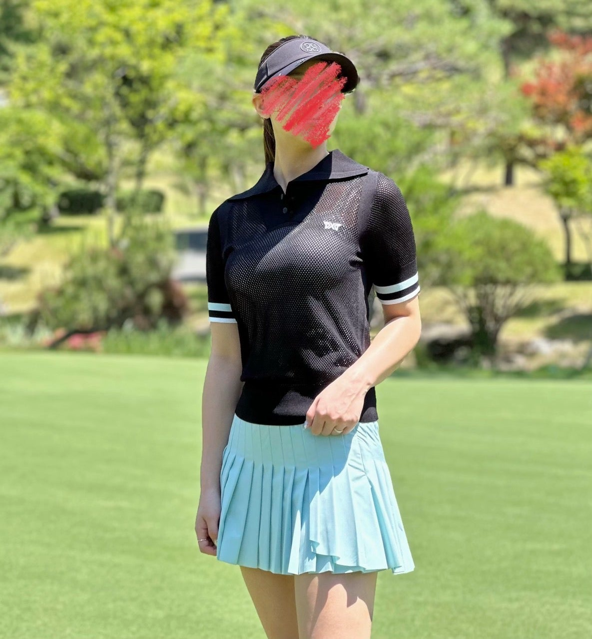 PXG-상의-국내배송 우먼 썸머 포인트 카라 숏 슬리브 니트 (WOMEN)