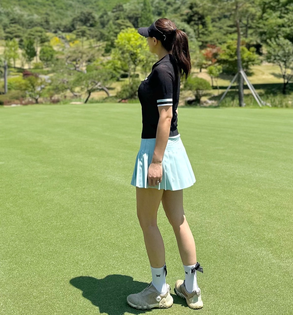 PXG-상의-국내배송 우먼 썸머 포인트 카라 숏 슬리브 니트 (WOMEN)