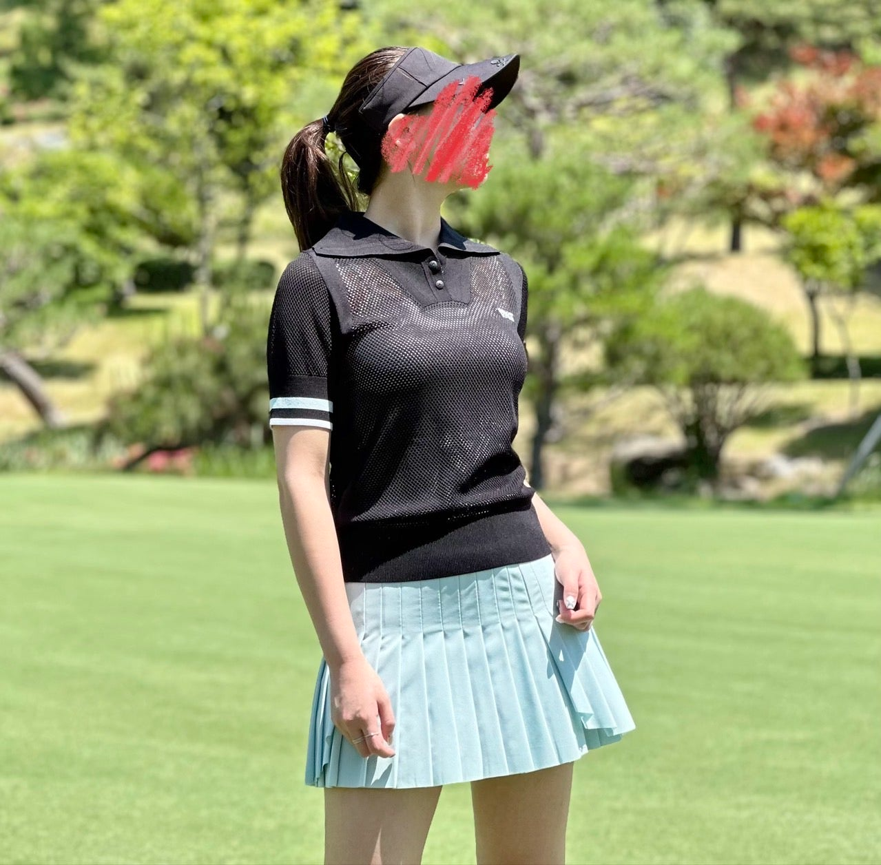 PXG-상의-국내배송 우먼 썸머 포인트 카라 숏 슬리브 니트 (WOMEN)