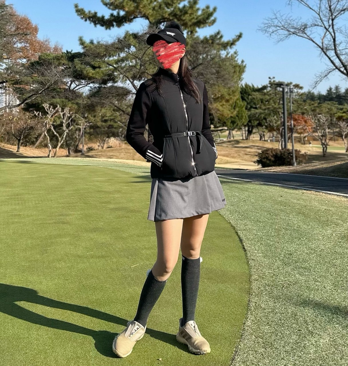 랑방블루-상의-국내배송 텍스처 블록 벨티드 패딩 점퍼(WOMEN)