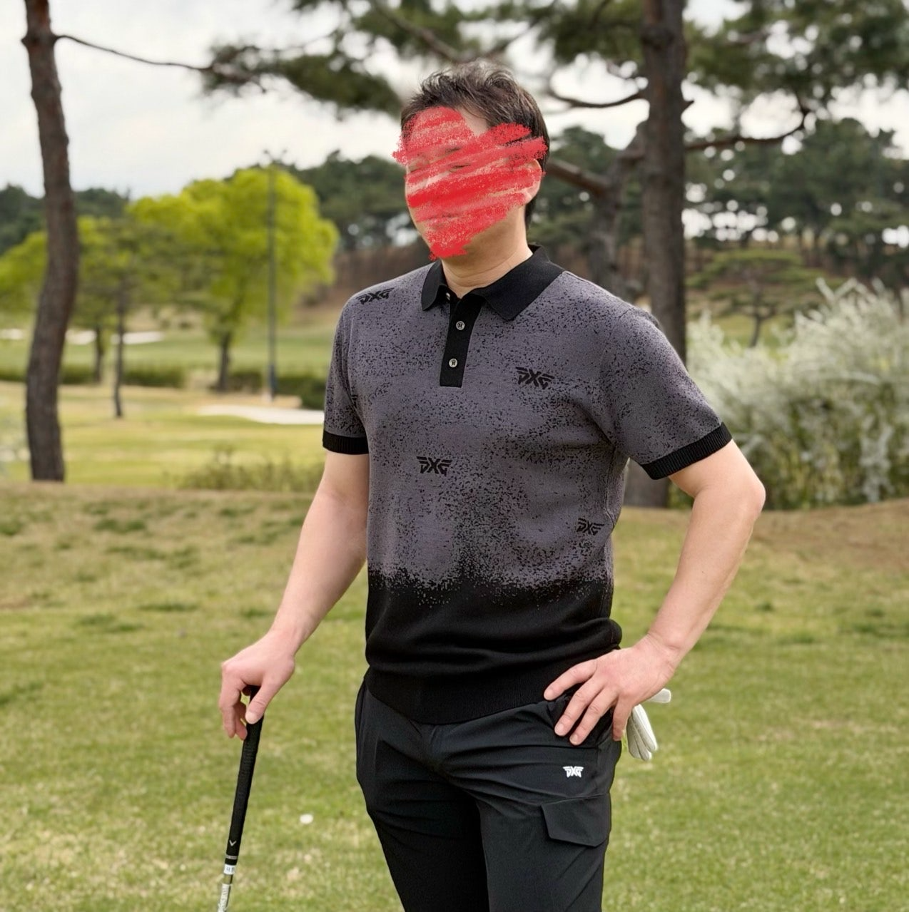 PXG-상의-국내배송 패턴 숏 슬리브 카라 스웨터 (MAN)