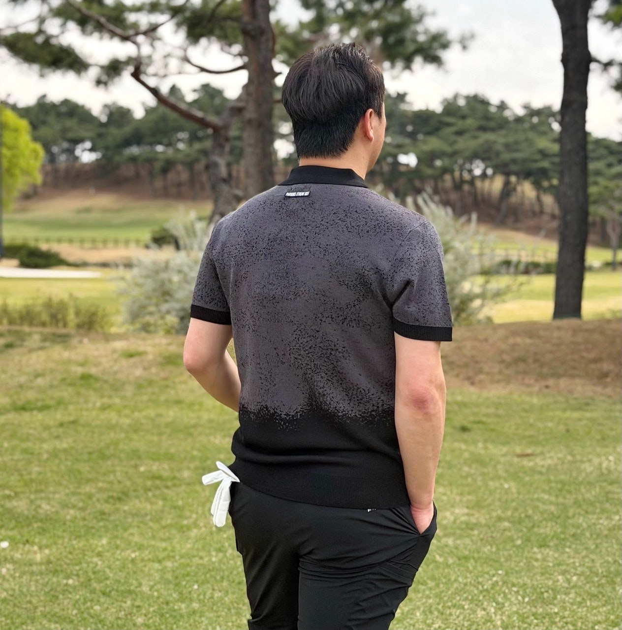 PXG-상의-국내배송 패턴 숏 슬리브 카라 스웨터 (MAN)