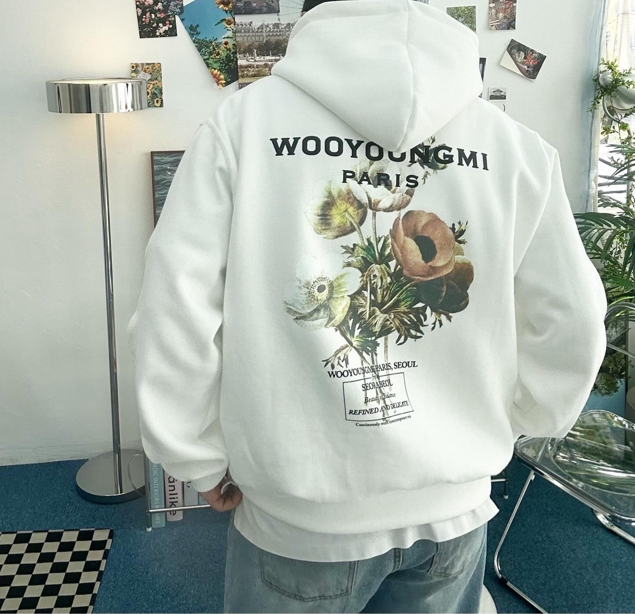 우영미-상의-국내배송 뉴시즌 플라워 백로고 후드 셔츠