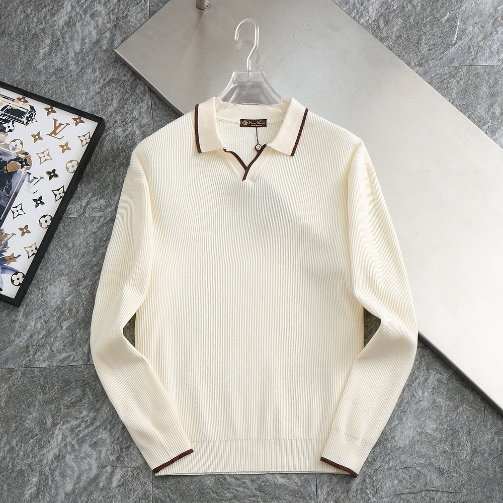 로로피아나-상의-국내배송 넥배색 노버튼 양모카라티