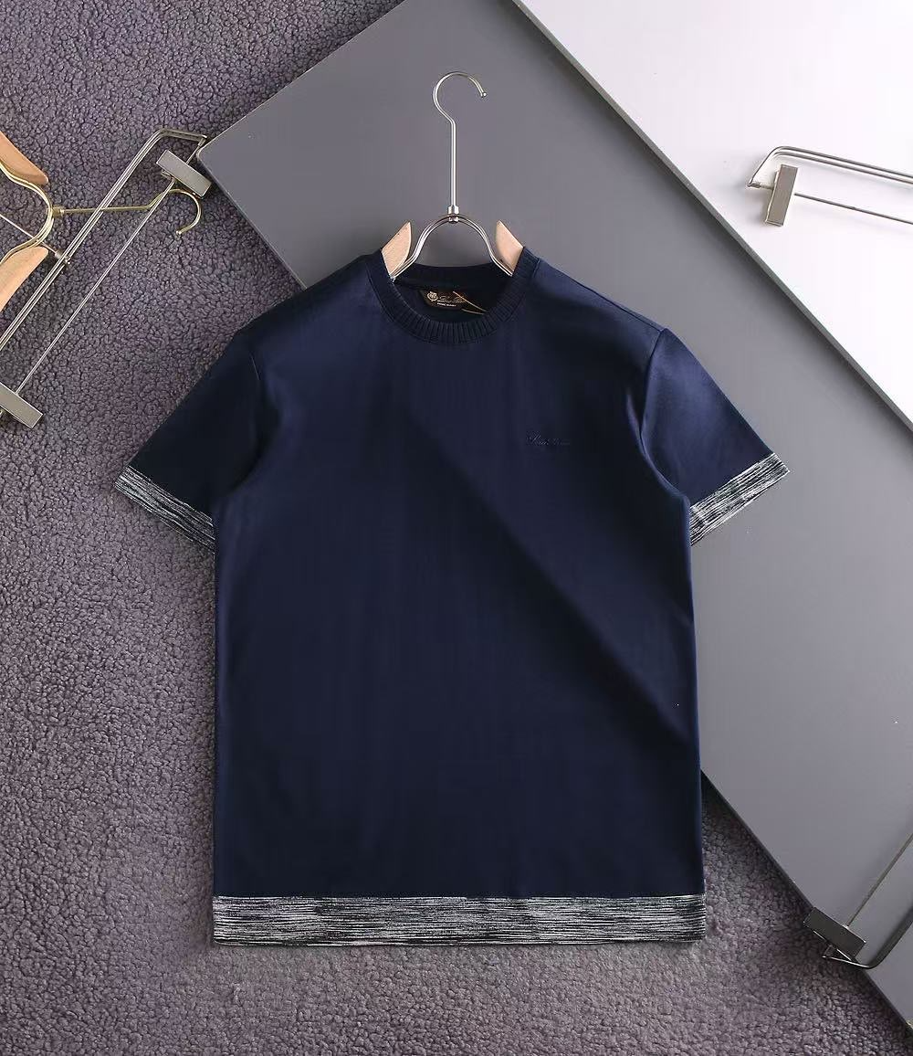 로로피아나-상의-국내배송 배색 레터링 자수로고 코튼 라운드