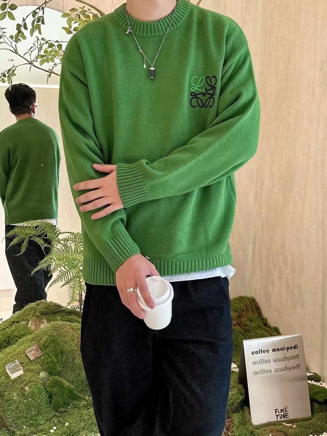 로에베-상의-국내배송 자수로고 캐시미어 양모 라운드니트