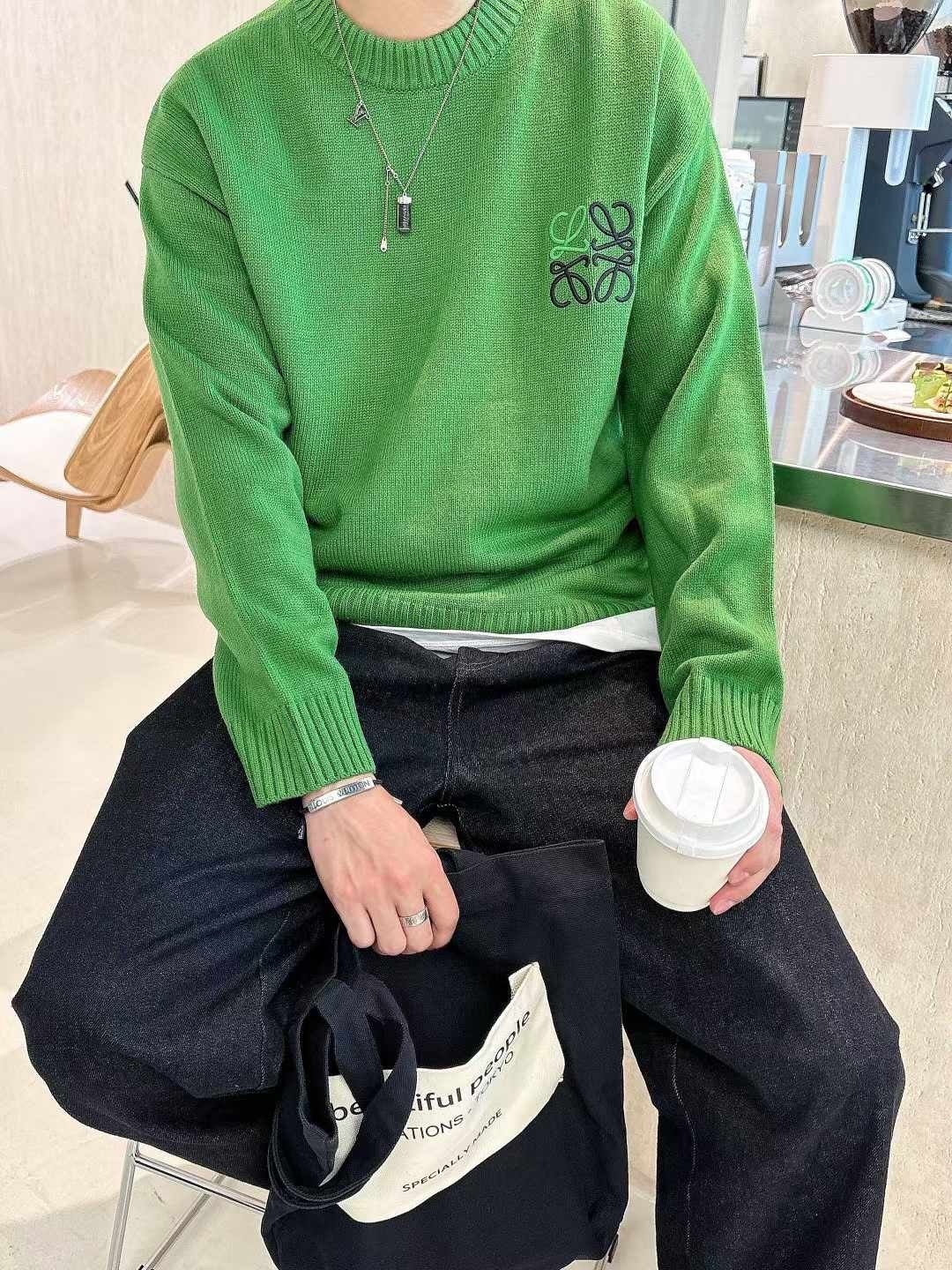 로에베-상의-국내배송 자수로고 캐시미어 양모 라운드니트