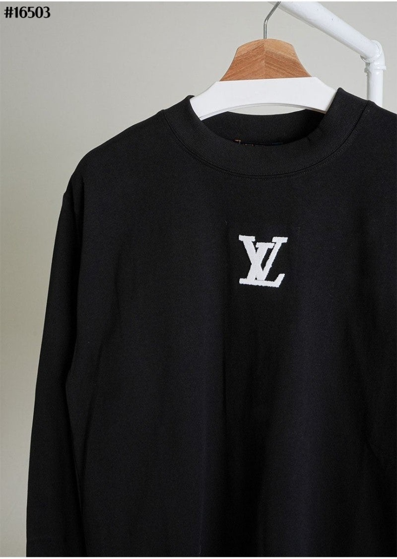 루이비통-상의-국내배송 레플리카 엠보시드 LV 로고 롱 슬리브 티셔츠