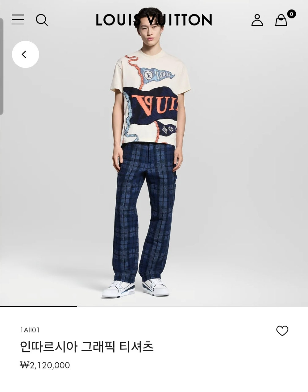 루이비통-상의-국내배송 인타르시아 그래픽 라운드 티셔츠