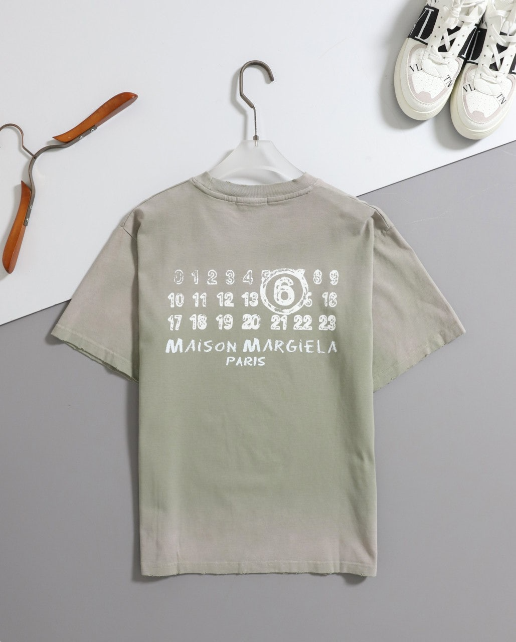마르지엘라-상의-국내배송 테이프 프린팅 라운드 반팔 티셔츠
