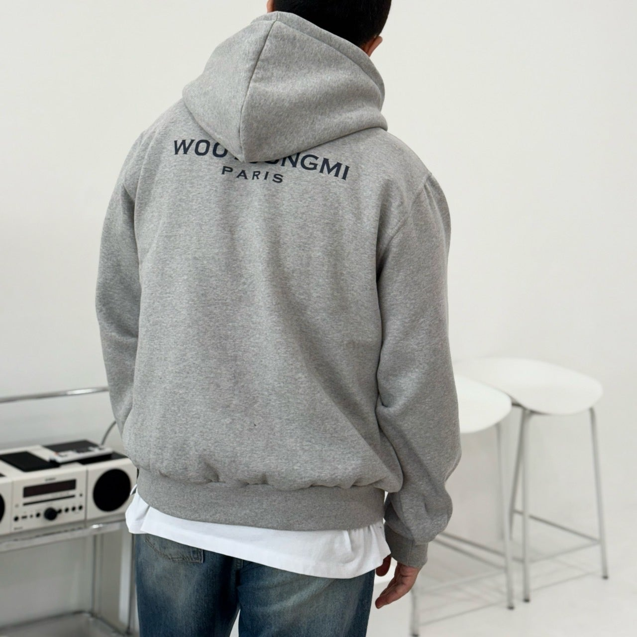 우영미-상의-국내배송 코튼 백로고 후드 셔츠