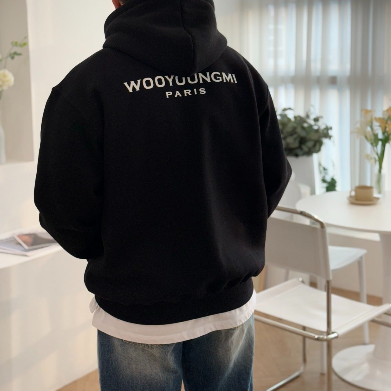 우영미-상의-국내배송 코튼 백로고 후드 셔츠