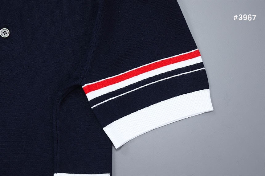 톰브라운-상의-국내배송 밀라노 배색 사선 4바 카라 반팔 니트