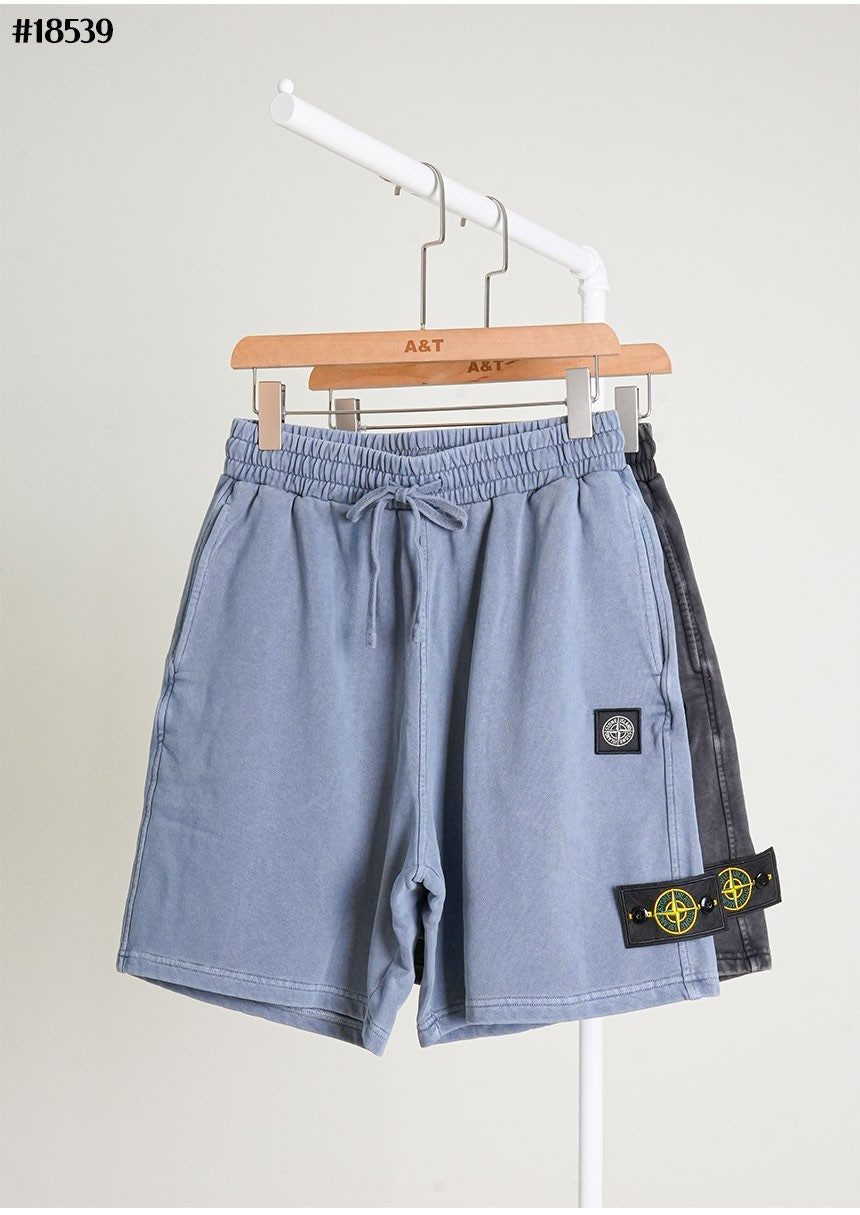 스톤아일랜드-세트-국내배송 먼트다이드 블랙 로고 패치 숏 슬리브 코튼 티셔츠 & 와펜 패치 버뮤다 팬츠 셋