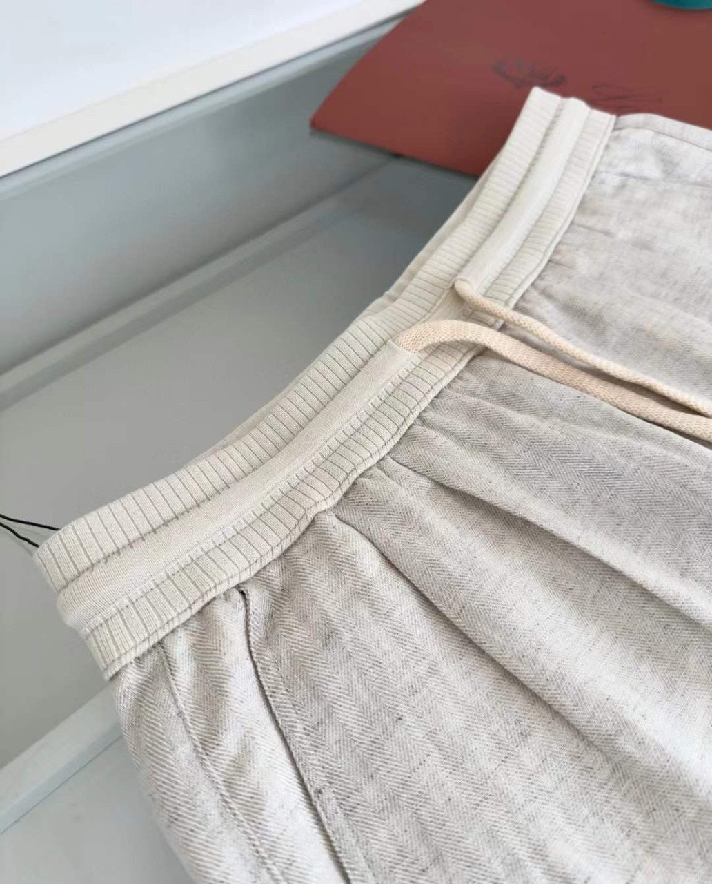 로로피아나-하의-국내배송 자수파츠로고 린넨 와이드팬츠