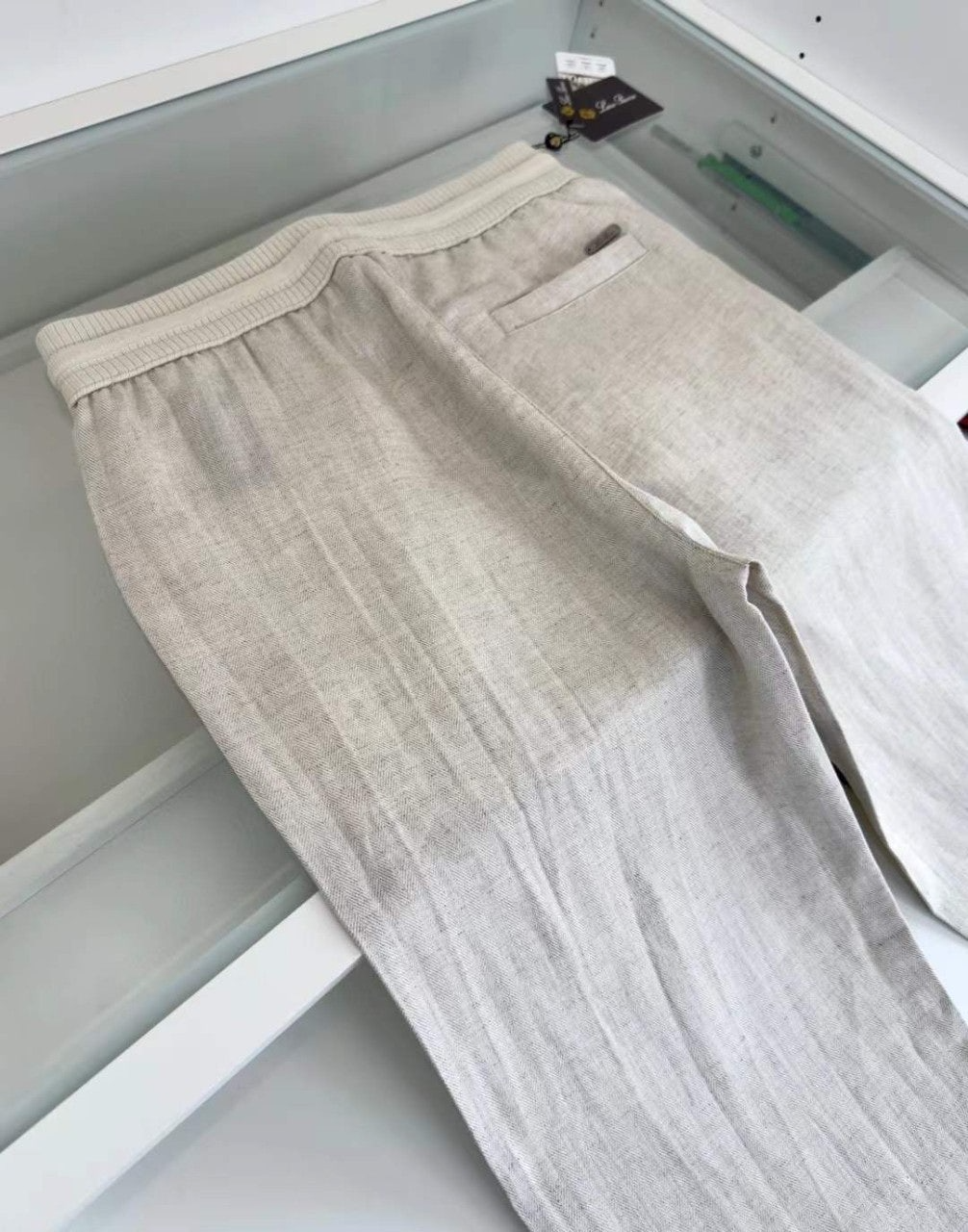 로로피아나-하의-국내배송 자수파츠로고 린넨 와이드팬츠