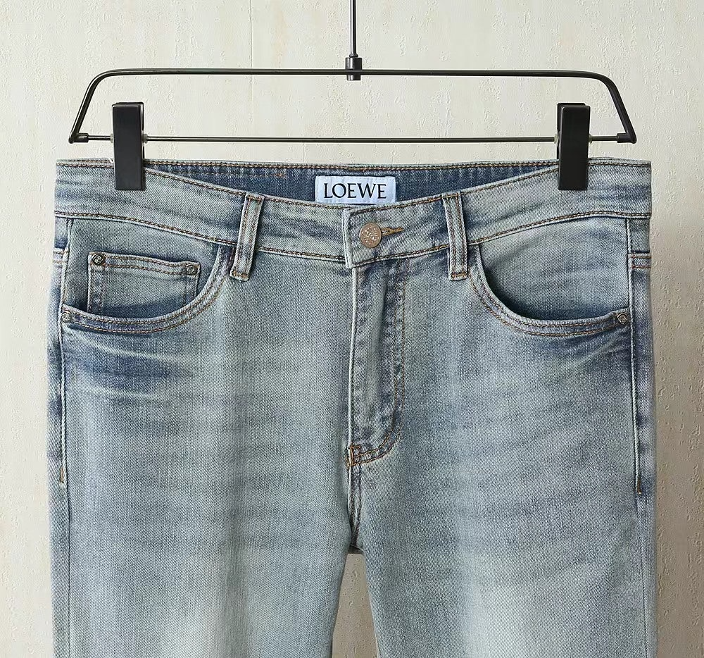 로에베-하의-국내배송 멀티자수로고 워싱 스판 데님진