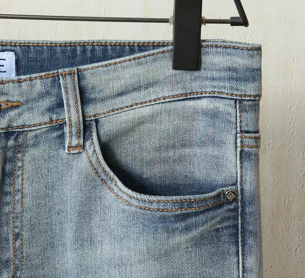 로에베-하의-국내배송 멀티자수로고 워싱 스판 데님진