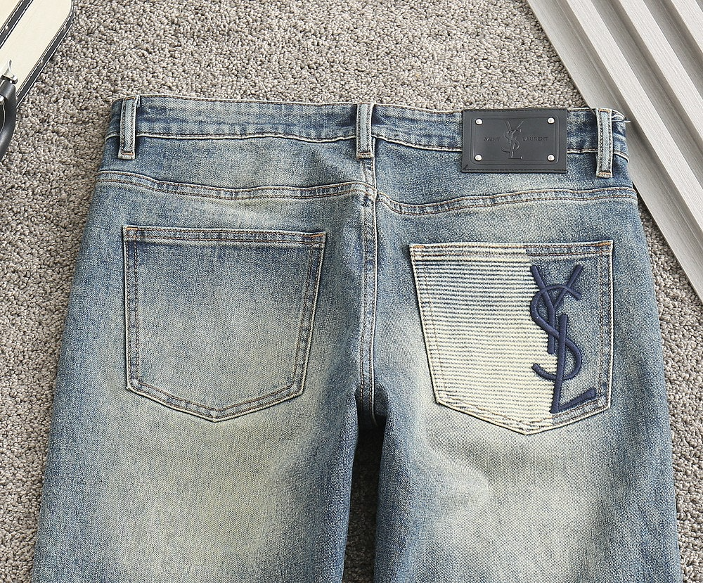 생로랑-하의-국내배송 백포켓 자수로고 스판 데님 워싱진