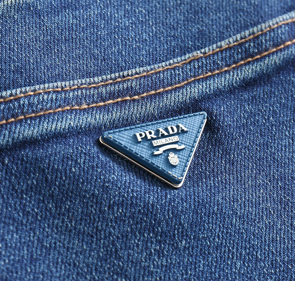 프라다-하의-국내배송 블루삼각로고 스판 데님진