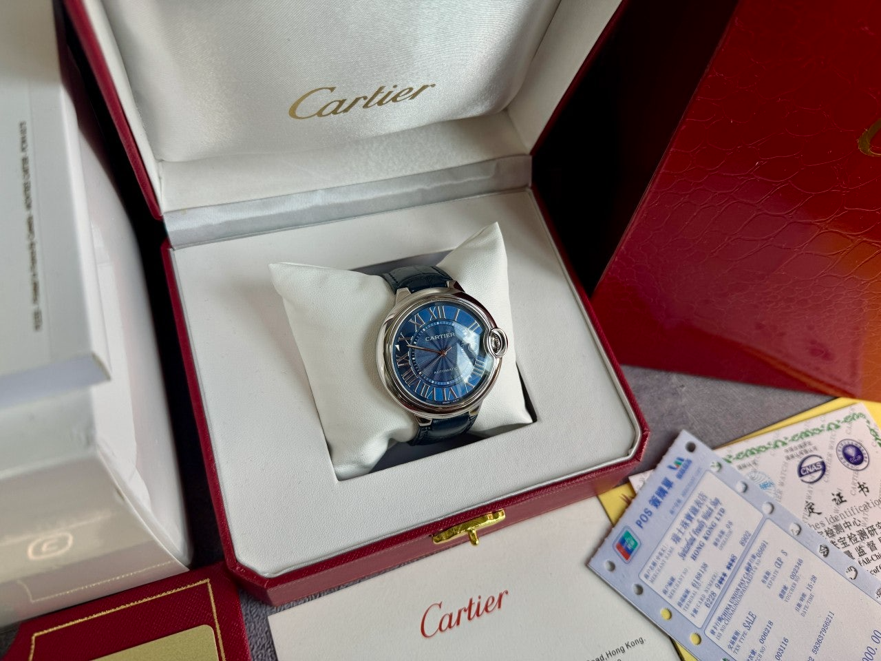 까르띠에-시계-국내배송 발롱 블루 드 블루엘리게이터 42mm