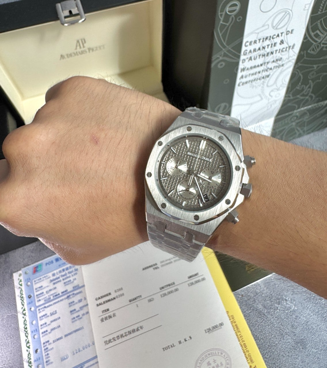 오데마피게-시계-국내배송 로얄오크 셀프와인딩 크로노그래프 올실버 38mm