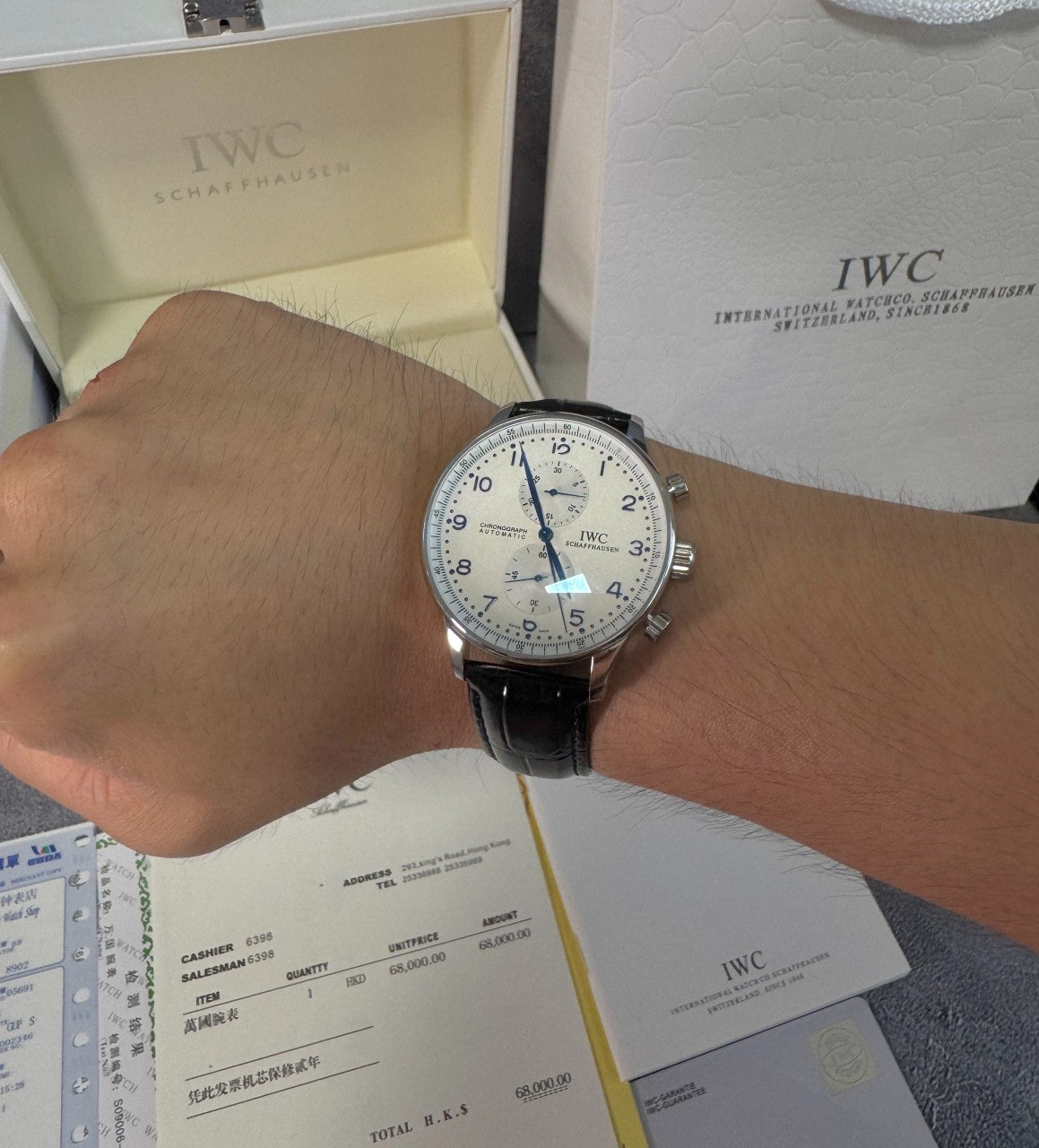 IWC-시계-국내배송 포르투기저 크로노그래프 블루핸즈 화이트다이얼 41mm
