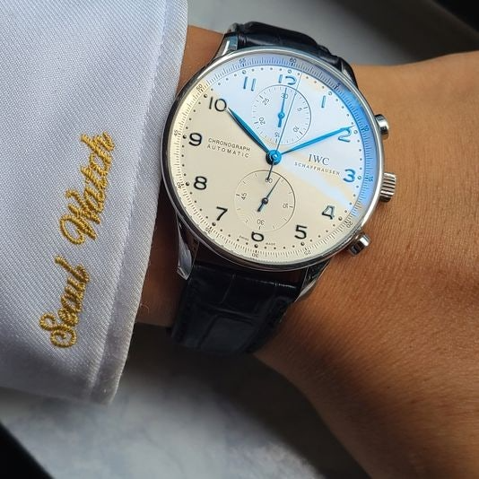 IWC-시계-국내배송 포르투기저 크로노그래프 블루핸즈 화이트다이얼 41mm