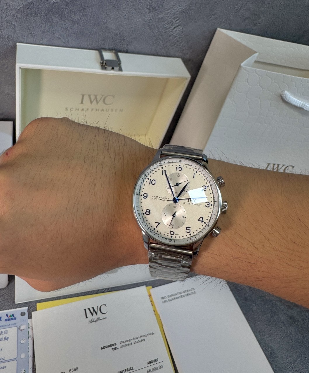 IWC-시계-국내배송 포르투기저 크로노그래프 실버 화이트다이얼 41mm