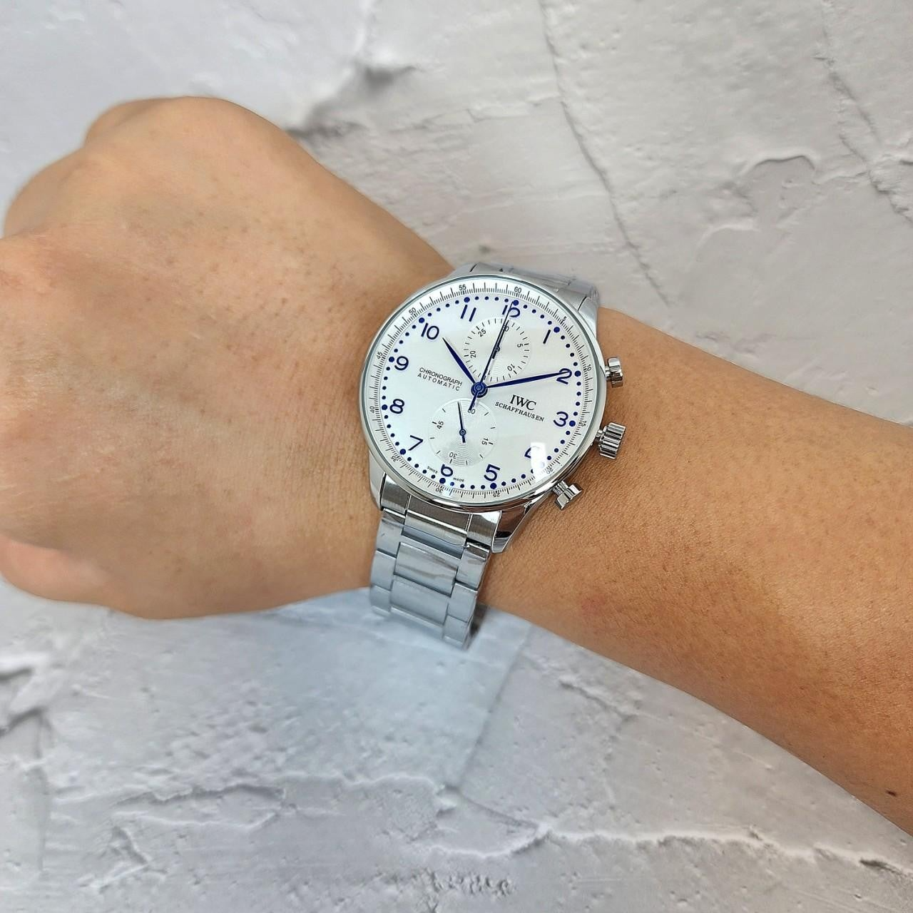 IWC-시계-국내배송 포르투기저 크로노그래프 실버 화이트다이얼 41mm