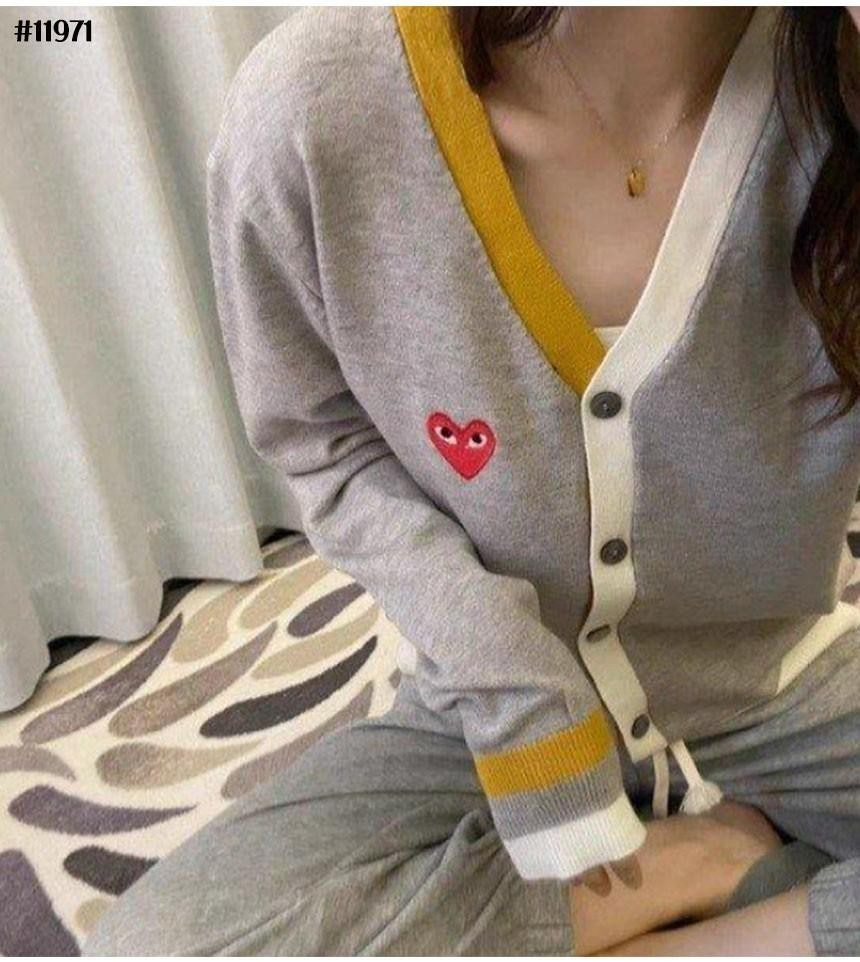 꼼데가르송-상의-국내배송 레드하트 배색 브이넥니트 가디건
