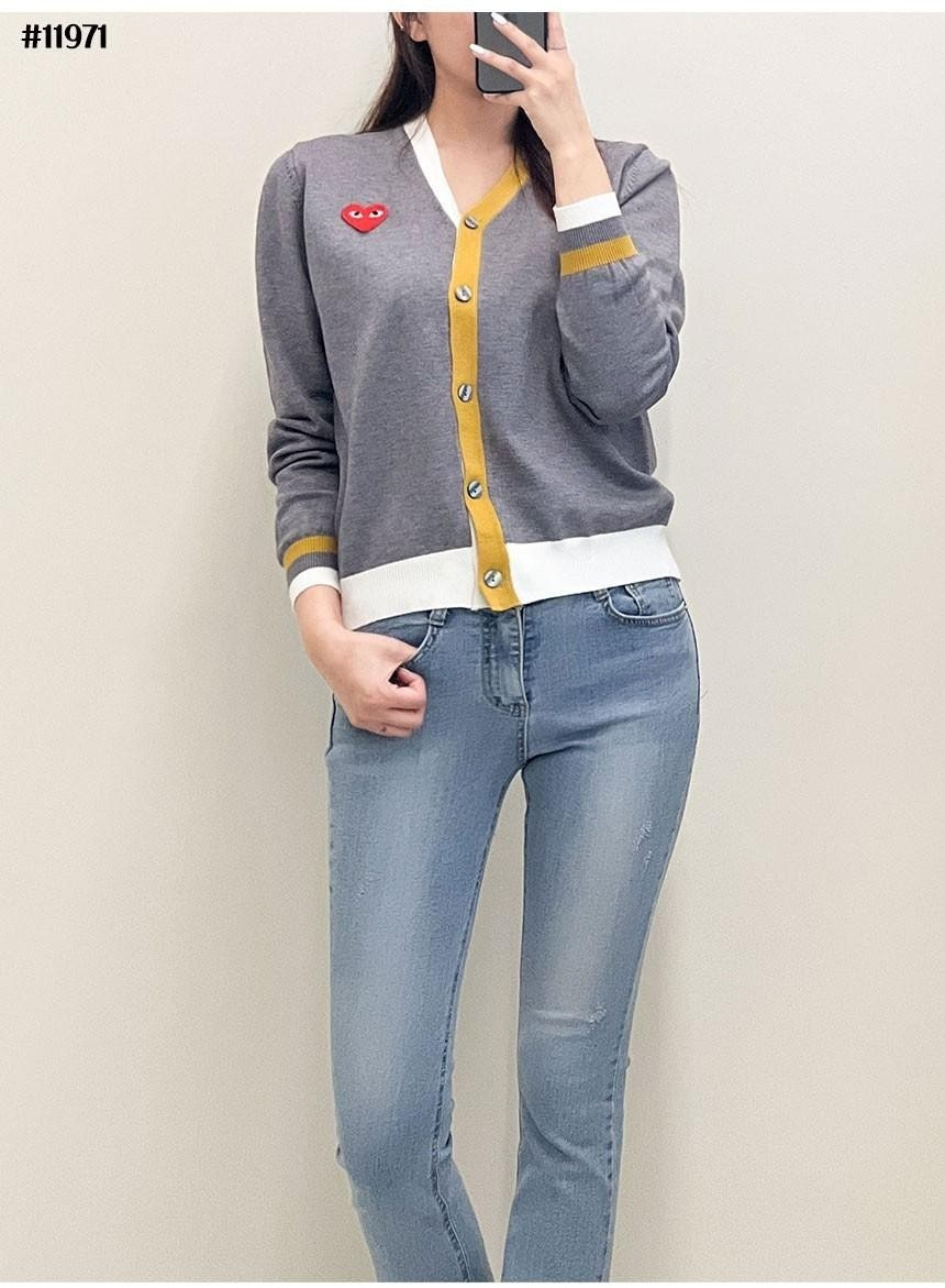 꼼데가르송-상의-국내배송 레드하트 배색 브이넥니트 가디건