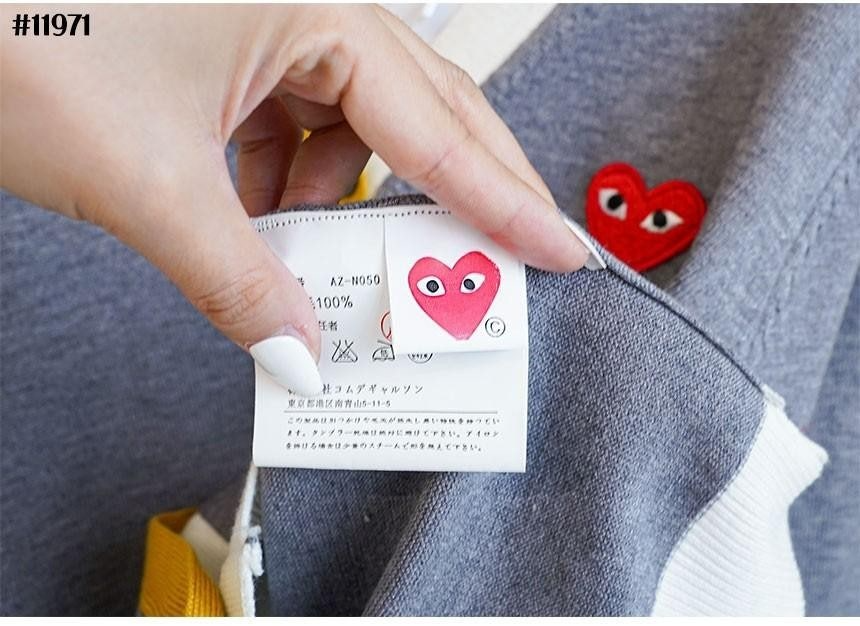 꼼데가르송-상의-국내배송 레드하트 배색 브이넥니트 가디건