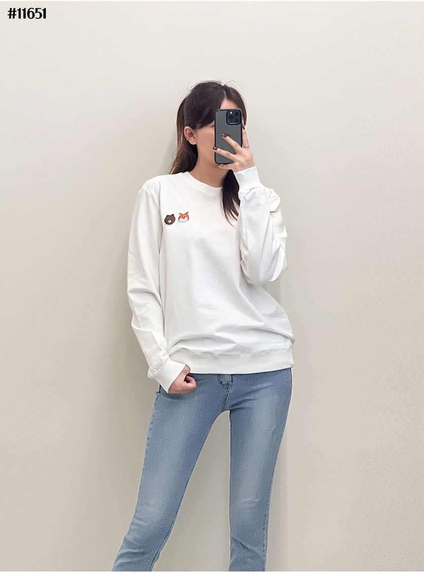 마르지엘라-상의-국내배송 라인프렌즈 남여공용 헤드자수패치 라운드 맨투맨 티셔츠